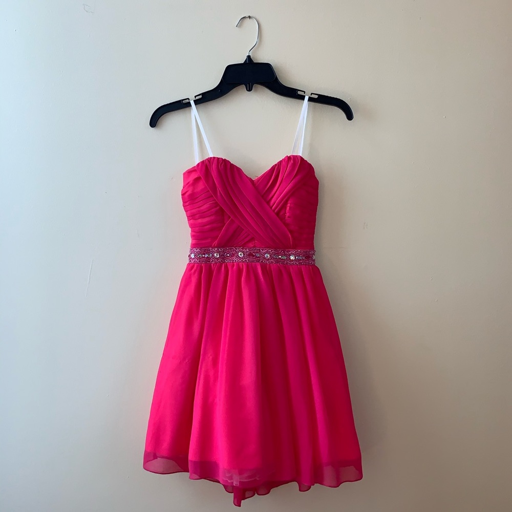 Strapless Hot Pink Homecoming Dress